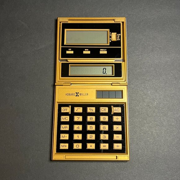 Vintage Howard Miller #621-294 Gold & Black Travel Alarm Clock Calculator - Picture 3 of 5